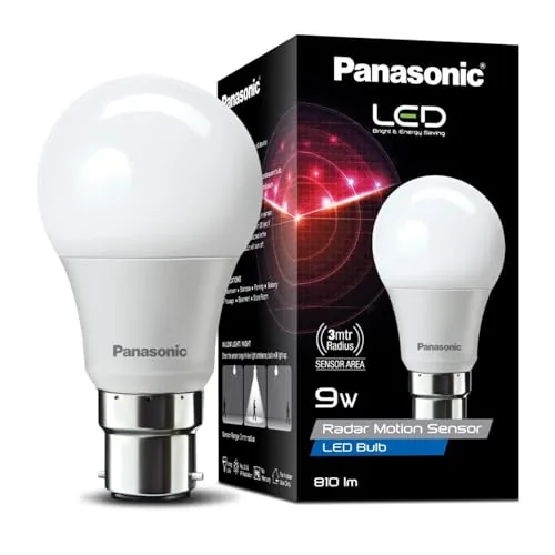 Panasonic 9 Watt Motion Sensor Led B22D Bulb for Home with 3 Mtr Radius Sensor Area, Auto Off After 15 Sec, 1 Yr Warranty