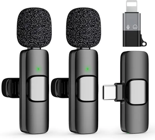 PESOMA Wireless Mic with Noise Cancellation | Dual Channel Mic Wireless | Microphone for Video Recording, YouTube, Vlogging, Live Streaming | Charging Case Included-Wireless Mini Portable Bluetooth