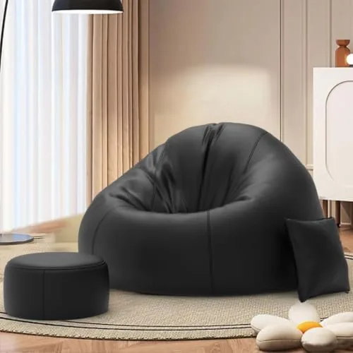 Biggie Bean Bag Chair with Beans Filled 4XL Bean Bag Sofa with Free Cushion and Footrest - Official : Puffluxe Combo (Matching Color : Regular, Black)