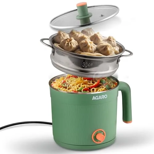 AGARO Regency Multipurpose Kettle With Steamer, 1.2L Inner Pot, Double Layered Body, Variable Temperature Settings, Wide Mouth, Boiling, Steaming, Tea, Coffee, Egg, Vegetable Boiling, 600W, Sea Green