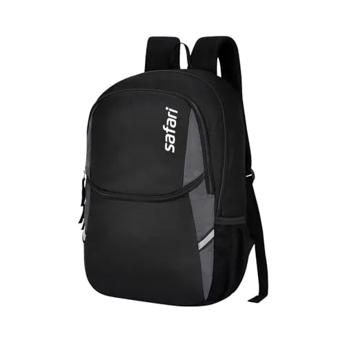 Safari Nudge Laptop Backpack for men & women, school bag for boys and girls, college bag, office bag, travel bag, 3 compartments, Bottle holder, Front pocket, Color Black