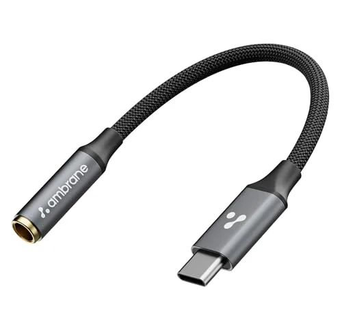 Ambrane Type C to 3.5mm Audio Jack Converter with DAC Headphone Adapter, Connector Cable for iPhone 16/15 Series, Samsung, OnePlus, Google Pixel, Laptops, Other Devices (AOTG-CX3, Black)