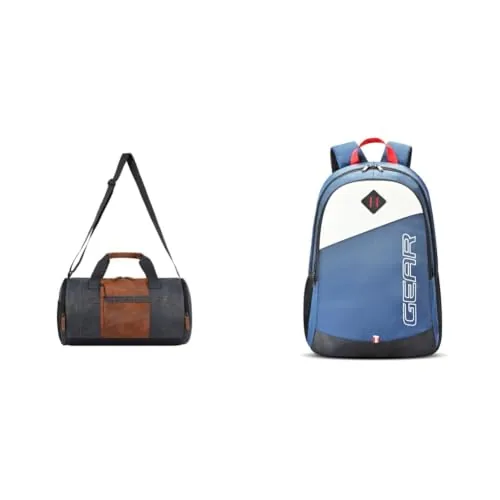 Gear Clubsport 3 9"/33L Faux Leather Large Water Resistant Duffle Bag/Travel Bag/Gym Bag for Men + 14 cms Blue Casual Backpack (MDBKPECO50504)