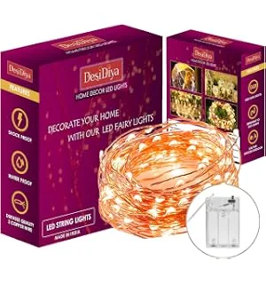 Desidiya 3AA Battery Powered Copper String Decorative LED Fairy Lights Warm White, 10 Meters, 100 LED's (Pack of 1) Desidiya 3AA Battery Powered Coppe