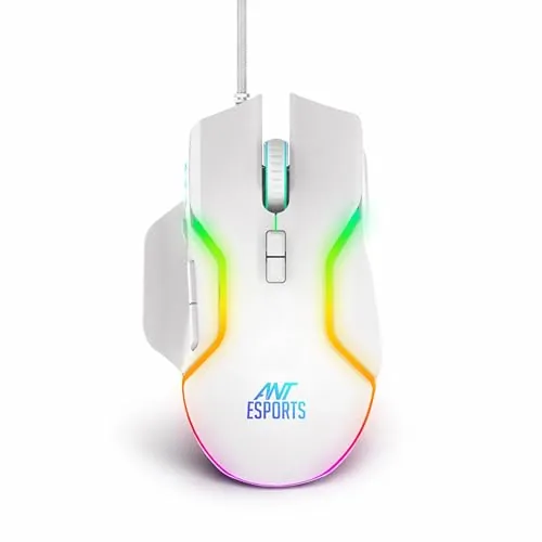 Ant Esports GM320 RGB Optical Wired Gaming Mouse | 8 Programmable Buttons | 12800 DPI I Ergonomic Design with Braided Cable - White