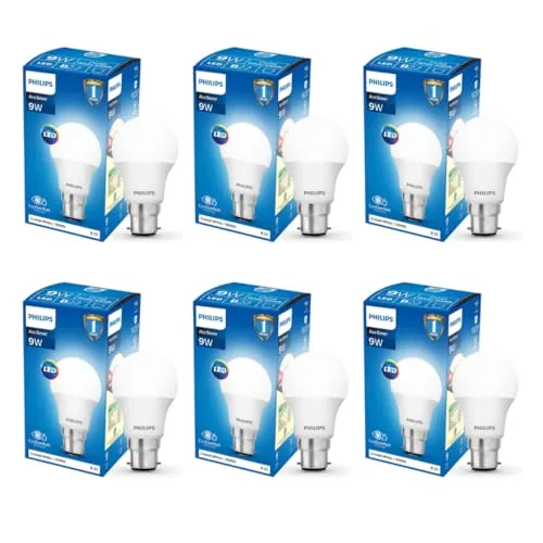 Philips Ace Saver 9 Watt LED Bulb, Base B22 (Cool Day Light), Pack of 6