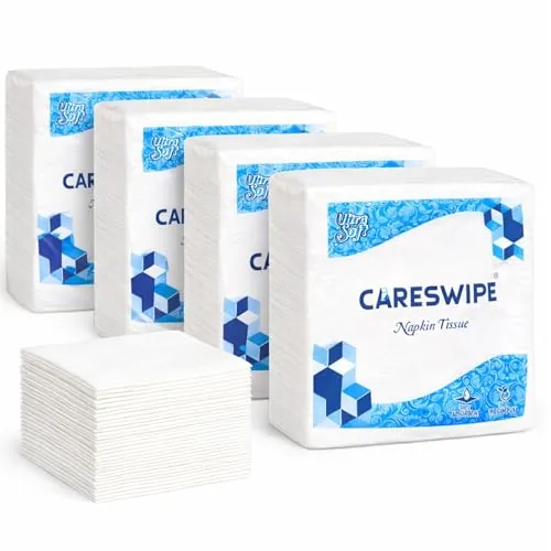Careswipe Paper Napkins for Home 400 Sheets | Soft & Absorbent Tissue Paper Napkin for Office, Restaurants, Travel & Daily Use | 100 Sheets x 4 Packs