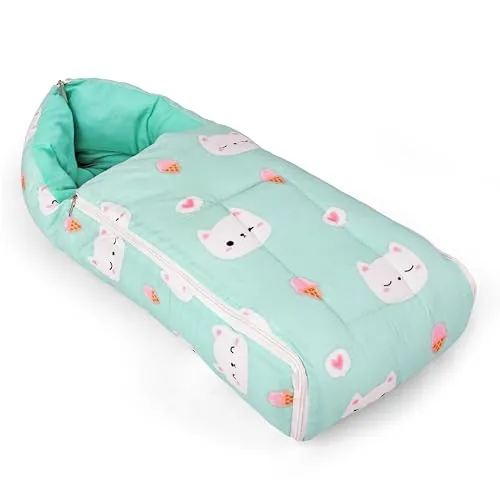 TinyPlay Baby Sleeping Bag for New Born | 3 in 1 Portable Baby Bed & Carry Nest | Soft Cotton Sleeping Bag for Baby | Lightweight & Travel Friendly | 0-6 Months | Peachy Paws