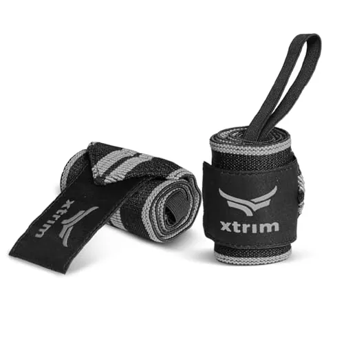 XTRIM Wrist Support for Men & Women, Wrist Band for Men, Gym Wrist Wrap, Gym Fitness Band, Gym Equipment for Home, Gym Support Accessories for Men for Hand Grip & Wrist Support Crepe Bandage (Black & Grey)