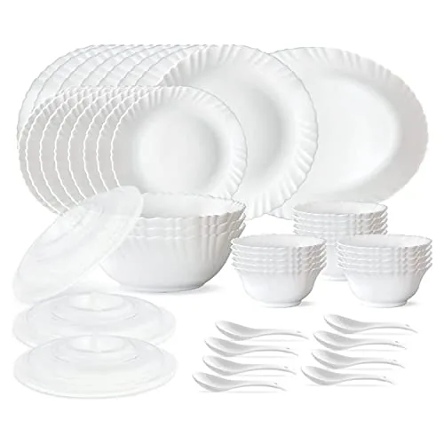 Larah by Borosil 47 pc Opalware Dinner Set for Family of 8 (White)