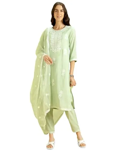 Kaari Women Silk Roman 7525 Kurta Set (KAAAW24WSKD-78974_Seafoam Green_M)
