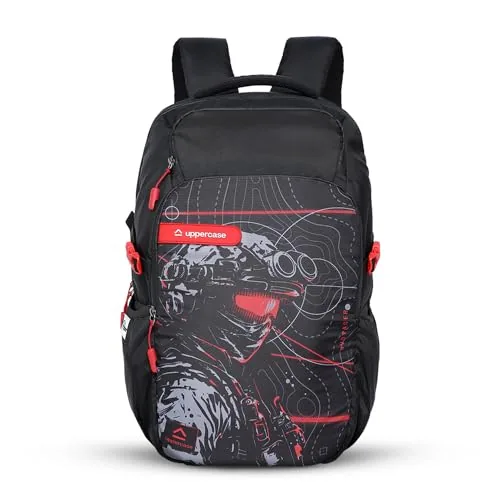 uppercase 31L Pixel 04 Laptop Backpack | School Bag | Triple Compartment | Quick-Access Pocket | Well-Padded Bag | Side Compression Strap | Trolley Sleeve |For Unisex | 750 Days Warranty (Black)