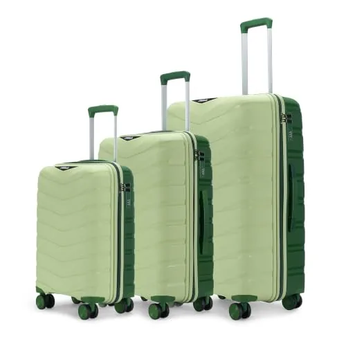 LAttitude By Provogue Axis Set of 3 Trolley Bags Polypropylene Hard Suitcase, 8 Spinner Wheels, 3-Pocket Convipack, Dual-Tone Shell, Recessed Number Lock Laser Green/Everglade Green