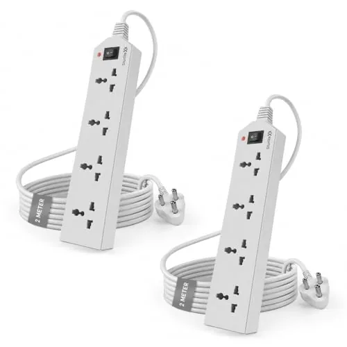 Sturlite Extension Board 2 Meter Cord | 4 Socket with Master Switch | 2400W 10A Spike Guard & Surge Protector |Durable Pure Copper Wire| Multi Plug Power Strip for Home & Office| White | Pack of 2