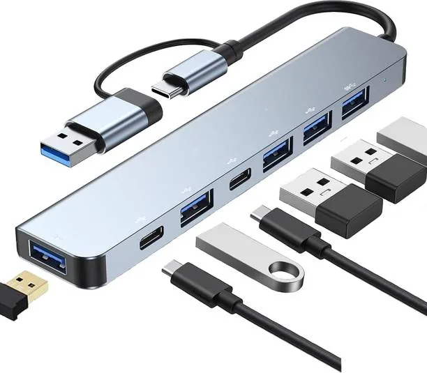Foxne Point Type-C with USB 3.0,1xUSB 2.0 & TypeC 3.0 PD 7-in-1 Type-C 4K HDMI, 3.0,2xUSB 2.0 & Type C 3.0 PD, SD & Micro SD USB Hub (Grey)