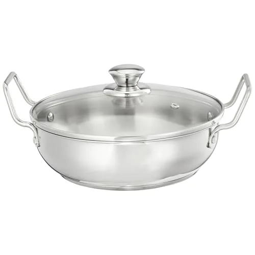 Amazon Brand - Solimo Cookware Karahi/Wok (1.5L) | Food-Grade Stainless Steel | Even Heat Distribution | 1 yr Warranty | Induction & Versatile Heat Source Compatible
