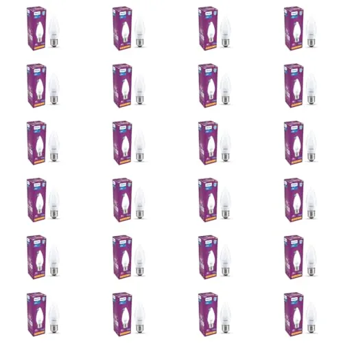 PHILIPS 4W LED Frosted Candle Bulb | Warm White 3000K | E27 Base | Energy Efficient Decorative LED Light | Soft Glare-Free Illumination | Pack of 24