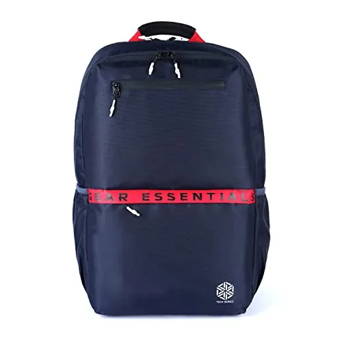 Gear LOGI-Q 27L Medium Water Resistant 5 Compartment Laptop Backpack/Backpack/Office Bag with Trolley Sleeve for Men/Women (Navy-Red)