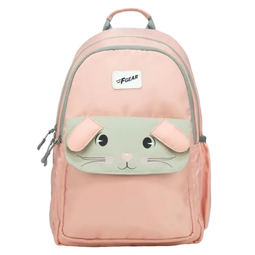 F Gear Bunny Blushing Peach 22L School Backpack|Premium & Soft Touch | Unisex Kids School Bag with Two Spacious Compartments and Front Pocket, with Bottle Holder|Ideal for School, Daily Use & Travel
