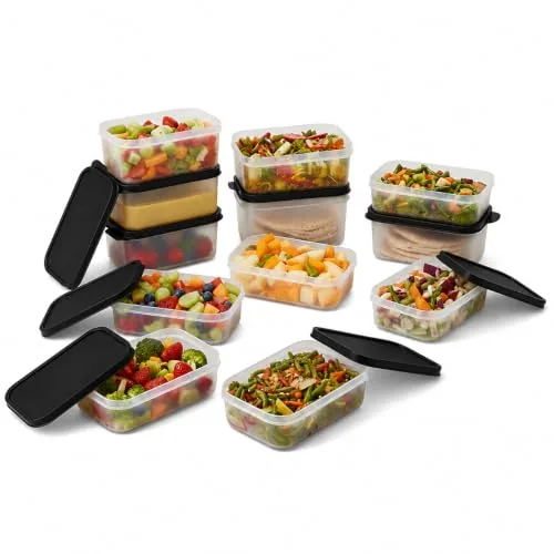 AQUAWARE Plastic Storage Food Containers with Lid Set of 12 (6x350ml & 6x250ml) Black,BPA Free Food Grade Plastic Container,Microwave & Dishwasher Safe,Airtight Leak Proof,Lunch box for office