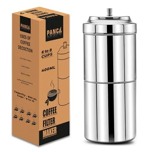 PANCA South Indian Filter Coffee Maker | Traditional Drip Coffee Decoction Maker for Hot & Cold Coffee (400ML Steel)