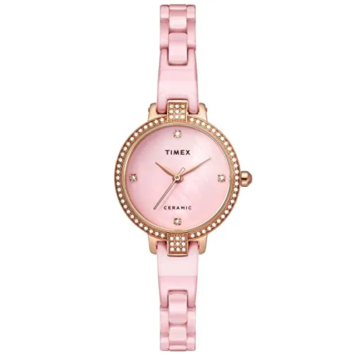 TIMEX Womens 28 mm Mother of Pearl Pink Dial Ceramic Bracelet Analogue Watch - TWEL15701 (WTITWEL15701, Not assigned, Not assigned)