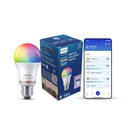 PHILIPS WiZ 10W E27 Wi-Fi & Bluetooth LED Smart Bulb with Music Sync, Compatible with Amazon Alexa & Google Assistant, 16 Million Colours & Motion Sensing Technology | Pack of 1