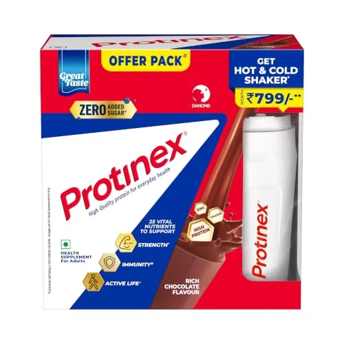 Protinex Rich Chocolate 1Kg Offer Pack with Hot and Cold Shaker worth Rs. 799 | Get 40% daily protein requirement for strong muscles when prepared with 200ml milk | High Protein | Zero Added Sugar | Nutritional Drink for Men and Women