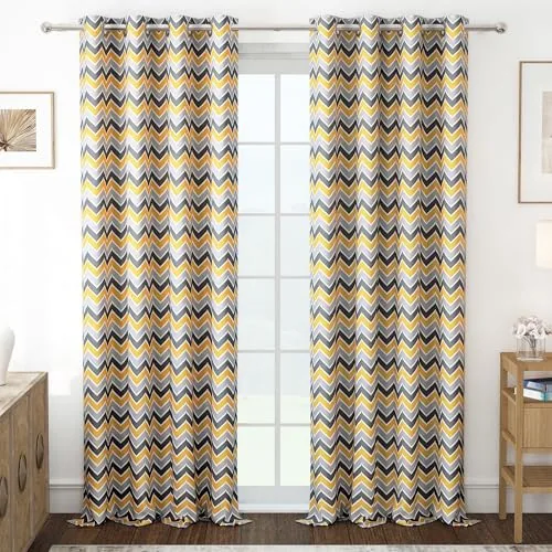 MollisHomes Door Curtains 7 Feet Pack of 1, Chevron, Yellow & Grey