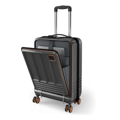 Safari Genius Cabin Trolley Bag with Laptop Compartment, Hardside Polycarbonate Small (55cm) Suitcase | 360° 8 Wheel Spinner Travel Luggage| Recessed Combination Lock|Paradox| Gunmetal