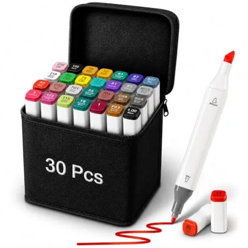 Corslet Dual Tip Colorful Art Markers Sketch Pens 30 Colors with Carrying Case For Painting Sketching Calligraphy Drawing, Chisel & Fine Tip Permanent Colouring Marker For Kids Adult, Multicolor (30)