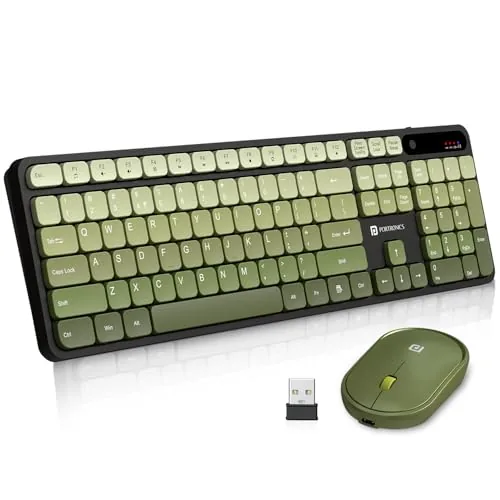 Portronics Key11 Combo Rechargeable Wireless Keyboard and Mouse Set, Bluetooth 5.3&2.4GHz Wireless,Type-C Fast Charging,Gradient Keys, Noiseless Typing, High Precision Mouse, for PC&Laptop(Green)