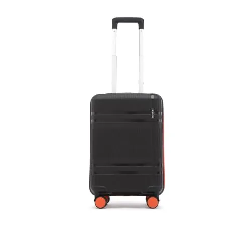HRX Helium Cabin Size Haileys Black Polypropylene Hard Shell Suitcase - Premium Travel Trolley Bag with 8 Spinner Wheels, Number Lock & Water Resistant Body