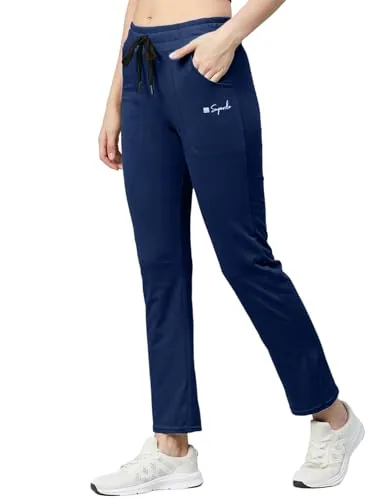 Pinkmint Women’s Cotton Track Pants with Both Side Pockets | Elastic Waist & Drawstring | Regular Fit | Lounge, Gym & Casual Wear Navy Blue