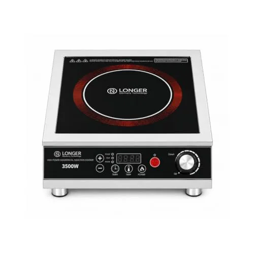 LONGER Commercial Induction 3500W Cooktop | Heavy Duty Stainless Steel Body | 6 Cooking Modes | Touch Panel + Knob Control | LED Display | 2Hr Auto Shut Off | Restaurant & Catering Use