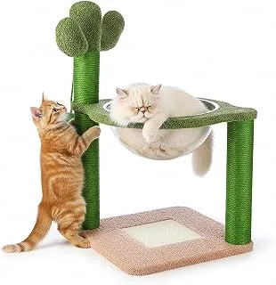 Premium Imported Cactus Theme Cat Tree | 35-Inch | Large | Transparent Space Capsule | Scratching Posts for Adult Cats