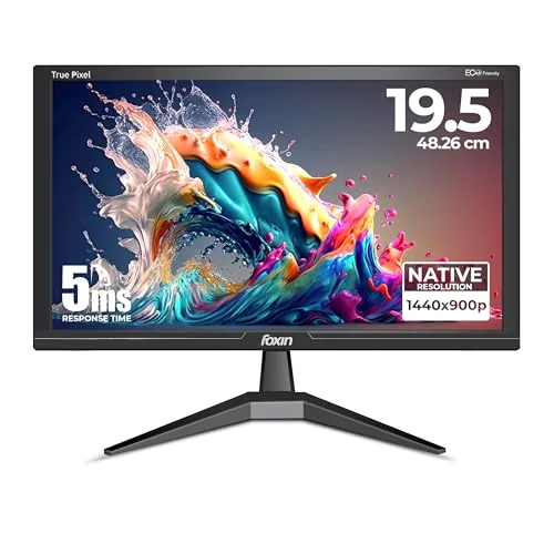Foxin LED Monitor Crystal 19.5 Inch (48.26 cm), HD 1440x900, 60Hz, 5ms Response Time, 16.7M Colors, HDMI & VGA Ports, Wall Mountable Computer Monitor for PC, CCTV & Laptop Screen Extender