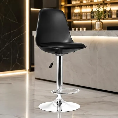 Kemon Adjustable Swivel Bar Stool with PU Leather Seat, 15.42" x 13.62" x 44" for Kitchen Island, Cafe & Home Bar, Black