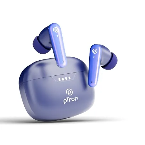 pTron Basspods Tour TWS Earbuds with 3D AudioScape, 45Hrs Playtime, TruTalk AI-ENC Calls, 50ms Low Latency Sync, BT v5.3, Type-C Fast Charging, Voice Asst. & IPX5 Water Resistant (Blue)