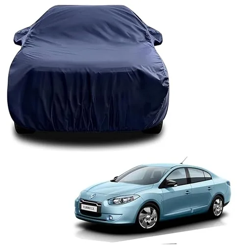 Sulfar 100% Water Resistant Car Body Cover Compatible with Mirror for Renault Fluence (Triple Stitched, Full Bottom Elastic, Navy Blue)