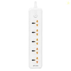 Ant Esports PS500 Power Strips with 5 Universal Socket 3-Meter-Long Cord, 2500-Watt, Fireproof Material, Heavy Duty Cable Overload Protection, Extension Cord for Home/Office Appliances  White