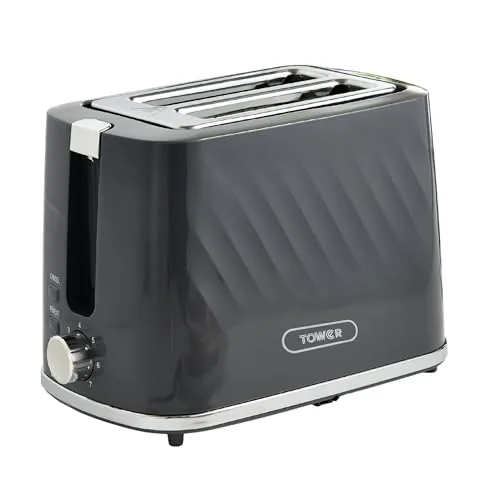 Tower Windsor 2 Slice Pop Up Toaster with Self Centring Slots, 7 Browning Levels, 800W Fast Heating, Reheat & Defrost, Auto Shut Off, Removable Crumb Tray, British Design, 2 Year Warranty