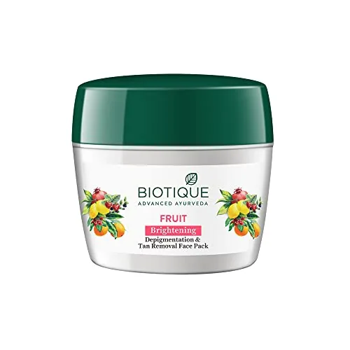 Biotique Fruit Brightening Depigmentation and Tan Removal Face Pack| Ayurvedic and Organically Pure| Tan Removal Face Pack for All Skin Types|100% Botanical Extracts| 235gm
