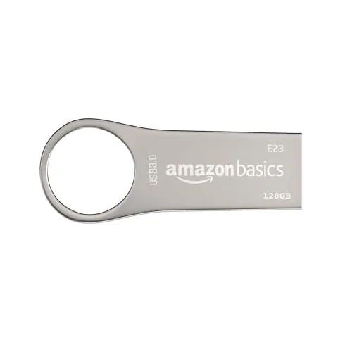 Amazon Basics 128 GB USB 3.0 Pen Drive | Flash Drive | Read Speed Upto 110 MB/s | with Key Ring | Metallic (Silver)