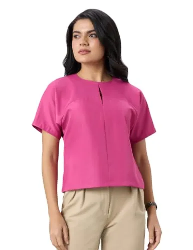 Symbol Premium Women's Polyester 'Desk-to-Dinner' Crop Top (Regular Fit|Stylish) (Sbp-Ss24-Wtop-207_Magenta Pink Xs)