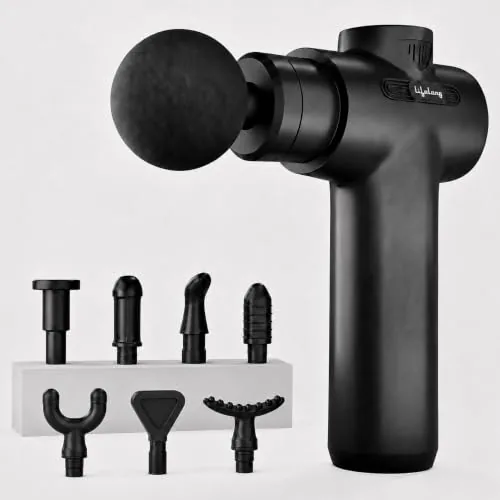 Lifelong LLGM109 Percussion Massage Gun for Pain Relief, Deep Tissue, 6 Speeds & 8 Massage Heads, Cordless, Quiet Operation for Neck, Shoulders, Back, Arms, Legs & Feet (Black)