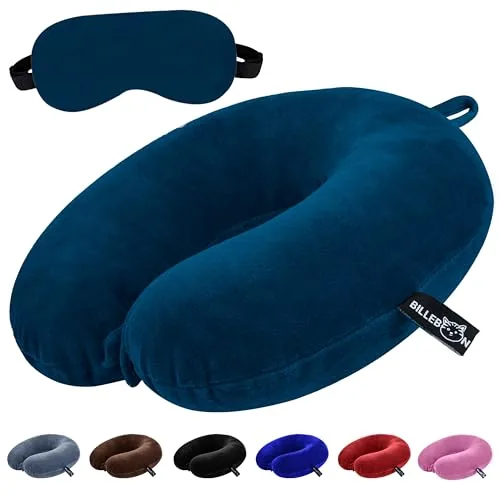 Billebon Premium Neck Pillow for Travelling Airplane Travel Pillow Comfortable Head Rest Neck Holder Pillow (Navy Blue with Eye Mask)