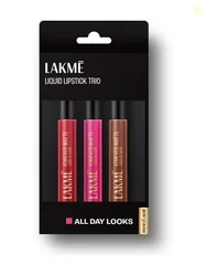Lakm Liquid Lipstick Trio- All Day Looks, Forever Matte, Light-weight, Pack of 3 Nude Twist, Red Velvet, Pink Prom, 16.8 ml