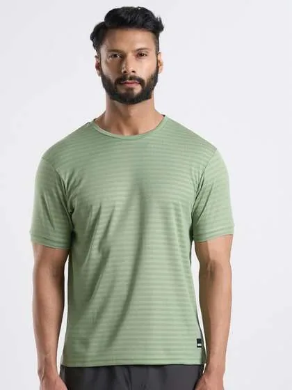 TEGO Striped Round Neck Short Sleeves Anti Odour T-shirt (S) by Myntra
