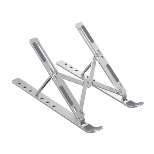 Ant Esports ALS05 6-Angle Adjustable Aluminum Laptop Stand for Desk | Foldable Portable Ergonomic Tabletop Notebook Riser | Anti-Slip Design | for MacBook, HP, Dell, Lenovo & All Laptops | Silver